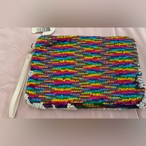 NWT Chloe Alexis Multicolor Sequin Clutch cosmetic bag size 10x7 boho maximalist